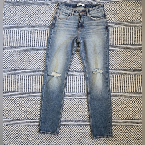 Zara Womens Slim Distressed High Rise Jean Size 2 - Picture 7 of 13